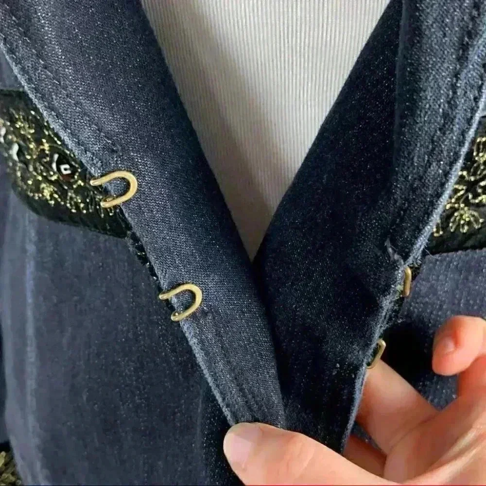 Nine West womens blazer size S blue Jean jacket gold denim vintage 90s western